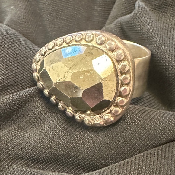 Silpada Fantasy ring, thick band sterling silver w/ diamond cut pyrite, size 8. - Picture 1 of 10